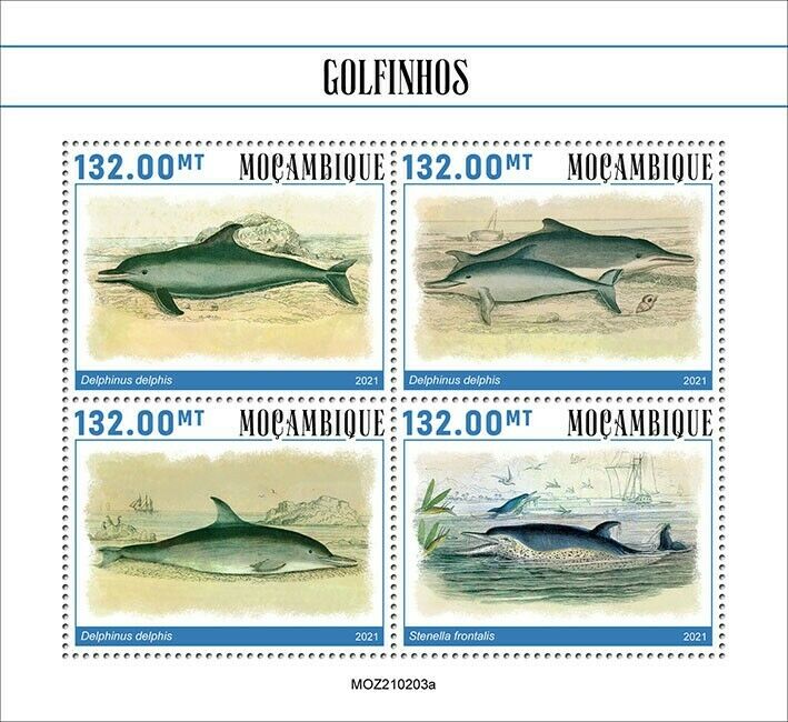 Mozambique 2021 MNH Marine Animals Stamps Dolphins Short-beaked Dolphin 4v M/S