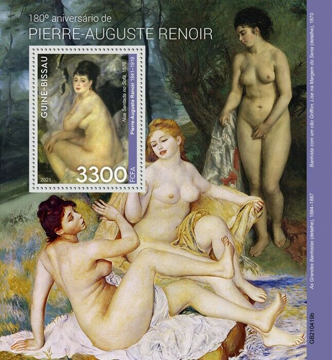 Guinea-Bissau 2021 MNH Art Stamps Pierre-Auguste Renoir Nudes Paintings 1v S/S