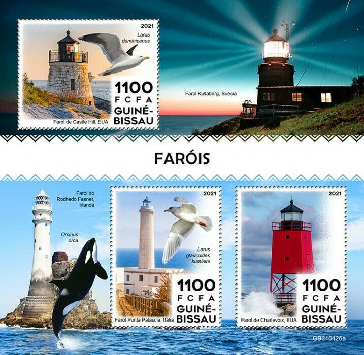 Guinea-Bissau 2021 MNH Lighthouses Stamps Castle Hill Lighthouse Gulls 3v M/S