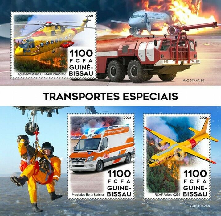 Guinea-Bissau 2021 MNH Special Transport Stamps Helicopters Aviation 3v M/S