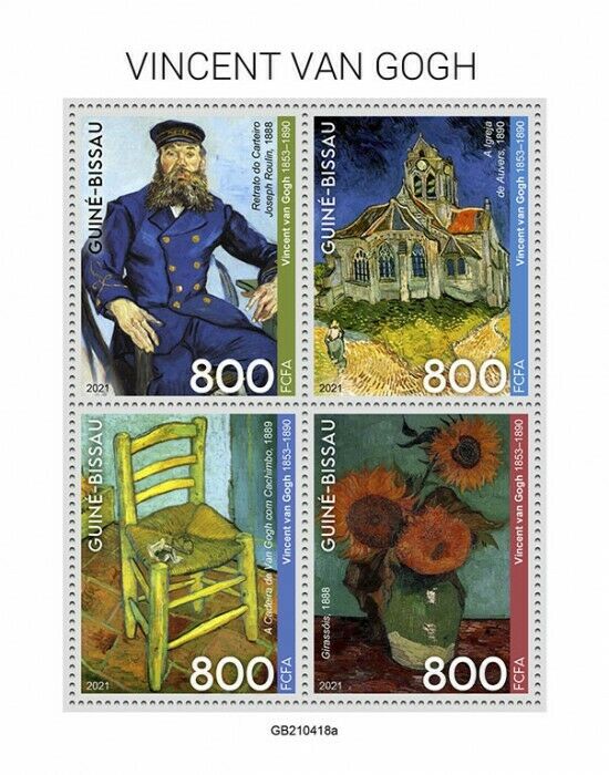 Guinea-Bissau 2021 MNH Art Stamps Vincent Van Gogh Paintings Sunflowers 4v M/S