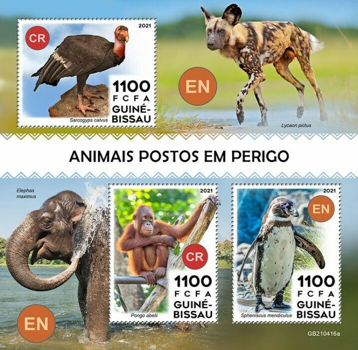 Guinea-Bissau 2021 MNH Wild Animals Stamps Endangered Species Penguins 3v M/S