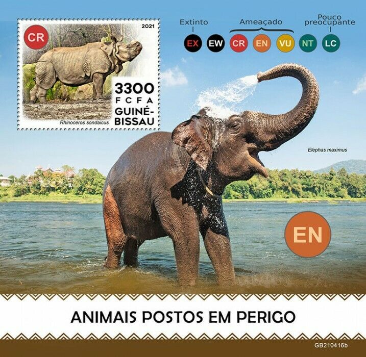 Guinea-Bissau 2021 MNH Wild Animals Stamps Endangered Species Rhinos 1v S/S