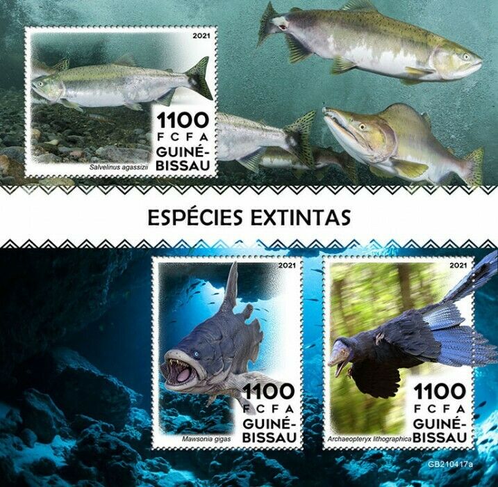 Guinea-Bissau 2021 MNH Prehistoric Animals Stamps Extinct Species Fish 3v M/S