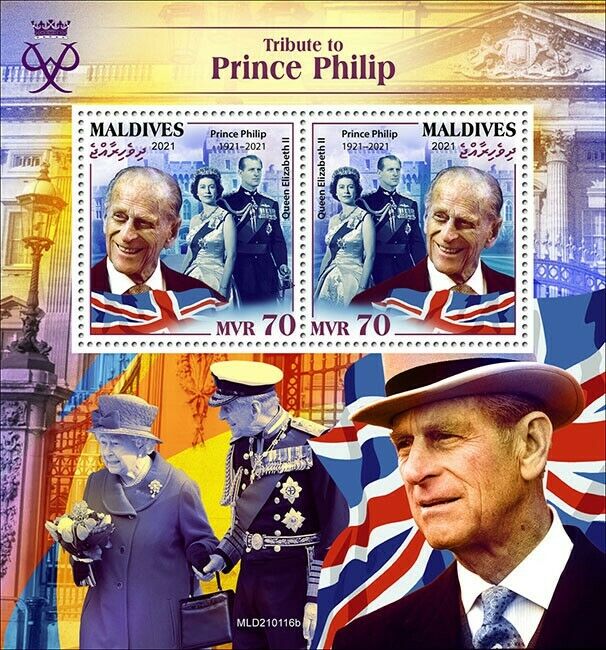 Maldives 2021 MNH Royalty Stamps Prince Philip Tribute Queen Elizabeth II 2v S/S