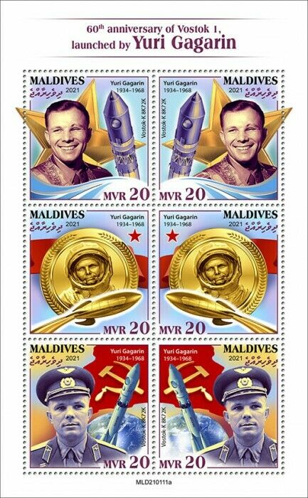 Maldives 2021 MNH Space Stamps Yuri Gagarin Vostok 1 Launch 6v M/S
