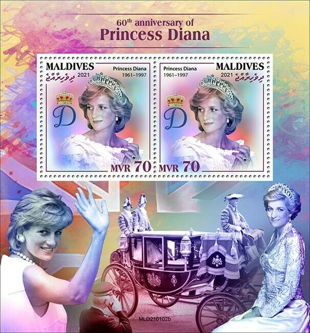 Maldives 2021 MNH Royalty Stamps Princess Diana 60th Birthday Anniv 2v S/S