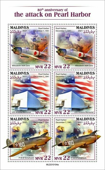 Maldives 2021 MNH Military Stamps WWII WW2 Attack on Pearl Harbor Aviation 6v M/S