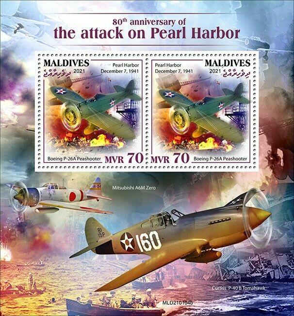 Maldives 2021 MNH Military Stamps WWII WW2 Attack on Pearl Harbor Aviation 2v S/S