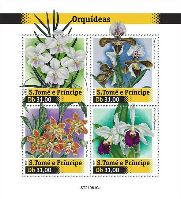 Sao Tome & Principe 2021 MNH Flowers Stamps Orchids Cattleya Orchid 4v M/S