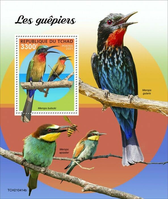 Chad 2021 MNH Birds Stamps Bee-Eaters Red-Throated Bee-Eater 1v S/S