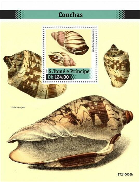 Sao Tome & Principe 2021 MNH Seashells Stamps Voluta Archachatina Shells 1v S/S