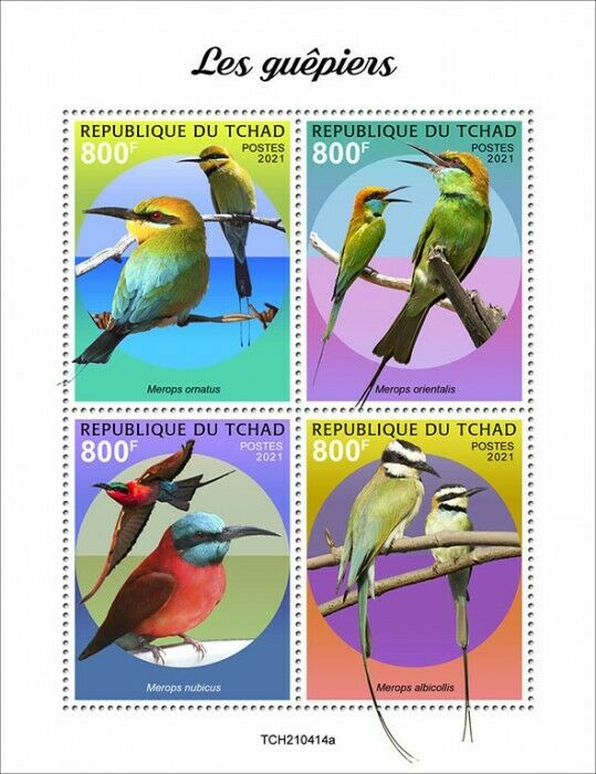 Chad 2021 MNH Birds Stamps Bee-Eaters Rainbow Bee-Eater 4v M/S
