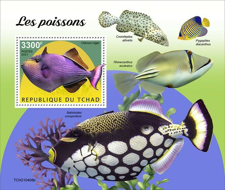Chad 2021 MNH Fish Stamps Fishes Clown Triggerfish 1v S/S