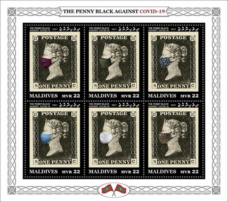 Maldives 2021 MNH Medical Stamps Penny Black Stamps-on-Stamps Corona Covid Covid-19 6v M/S