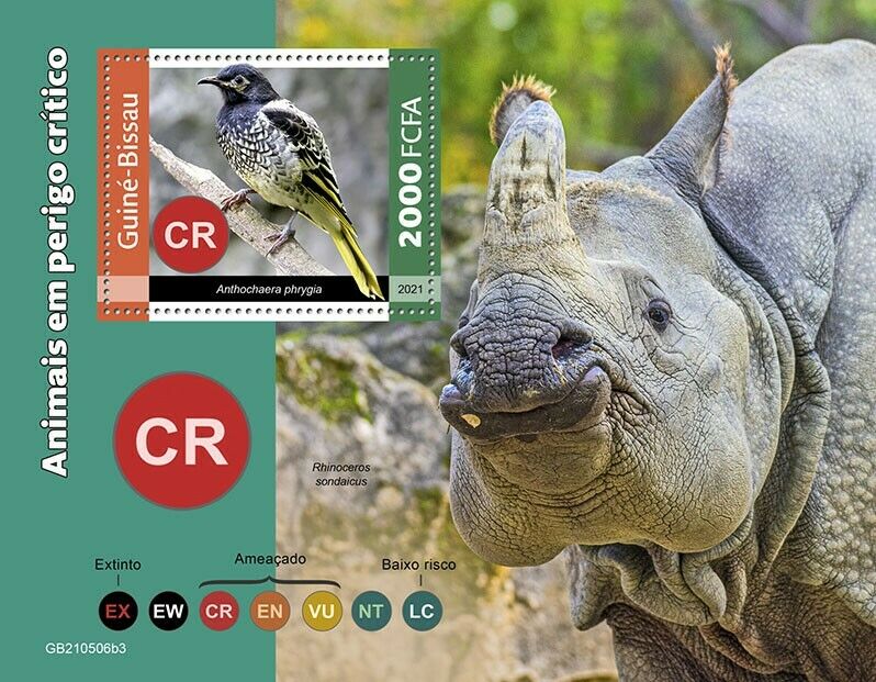 Guinea-Bissau 2021 MNH Birds on Stamps Endangered Species Rhinos 1v S/S III