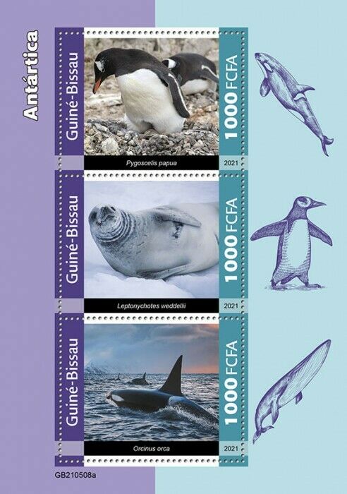 Guinea-Bissau 2021 MNH Antarctica Stamps Penguins Whales Seals Landscapes 3v M/S