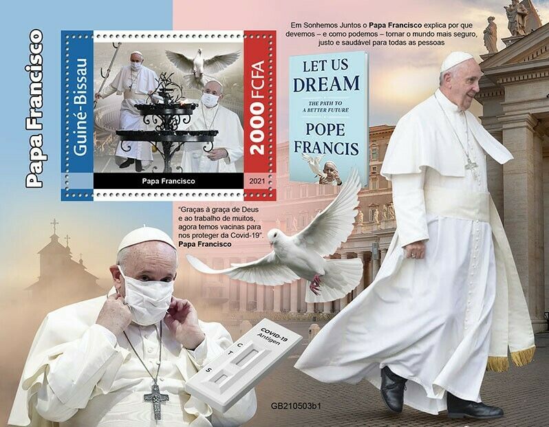 Guinea-Bissau 2021 MNH Pope Francis Stamps Religion Corona Medical Covid Covid-19 1v S/S I