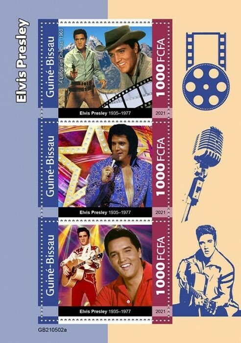 Guinea-Bissau 2021 MNH Elvis Presley Stamps Music Celebrities People 3v M/S