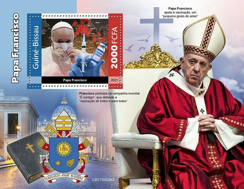 Guinea-Bissau 2021 MNH Pope Francis Stamps Religion Corona Medical Covid Covid-19 1v S/S II
