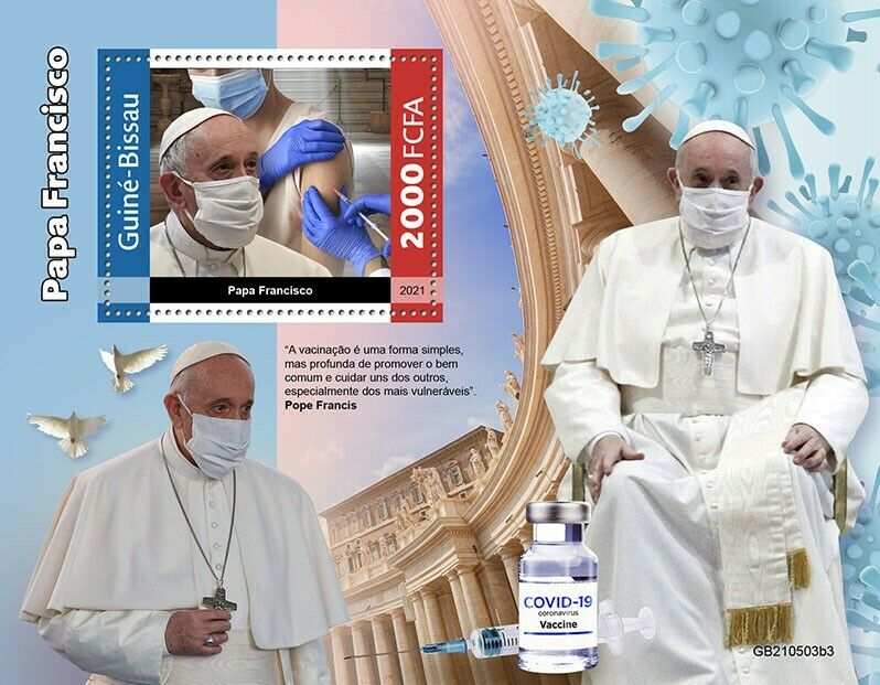 Guinea-Bissau 2021 MNH Pope Francis Stamps Religion Corona Medical Covid Covid-19 1v S/S III