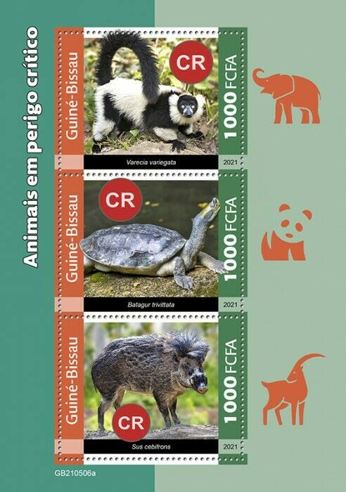 Guinea-Bissau 2021 MNH Wild Animals Stamps Endangered Species Lemurs 3v M/S