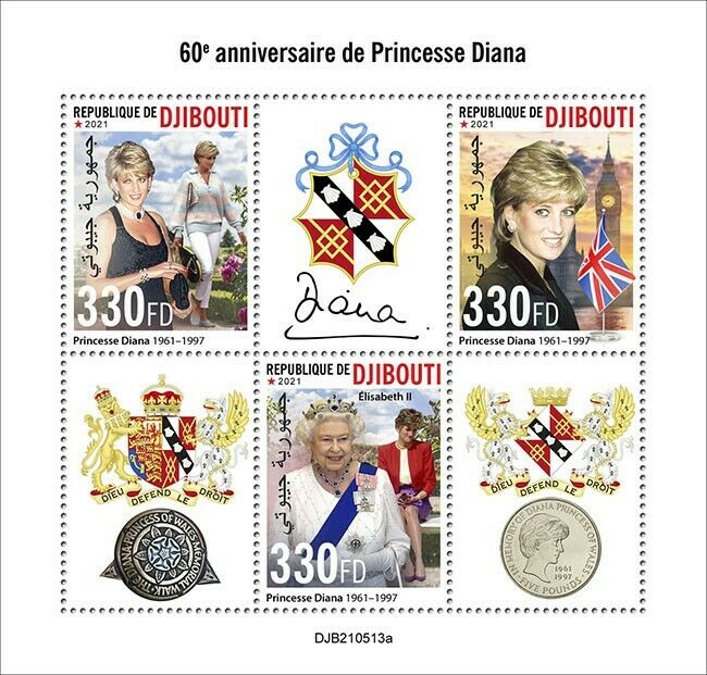 Djibouti 2021 MNH Royalty Stamps Princess Diana Queen Elizabeth II 3v M/S