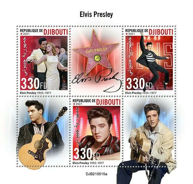 Djibouti 2021 MNH Elvis Presley Stamps Music Celebrities Famous People 3v M/S