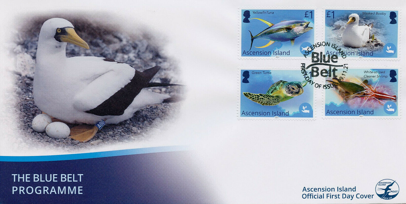 Ascension Island 2021 FDC Marine Animals Stamps Blue Belt Programme Birds 4v Set