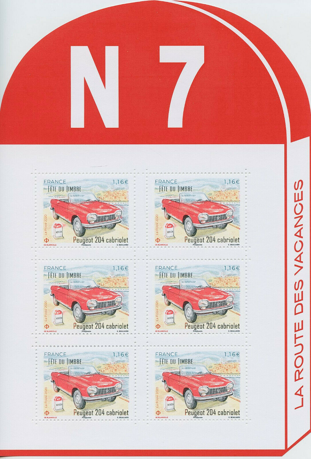 France 2020 MNH Cars Stamps Stamp Day Peugeot 204 Cabriolet 6v M/S