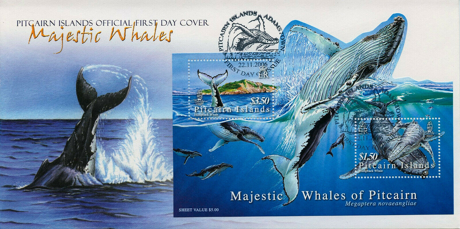 Pitcairn Islands 2006 FDC Marine Animals Stamps Whales Humpback Whale 2v M/S