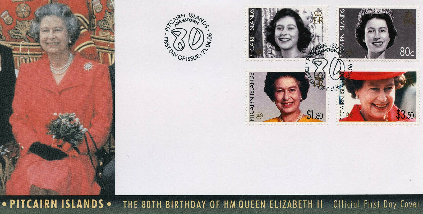 Pitcairn Islands 2006 FDC Royalty Stamps Queen Elizabeth 80th Birthday 4v Set