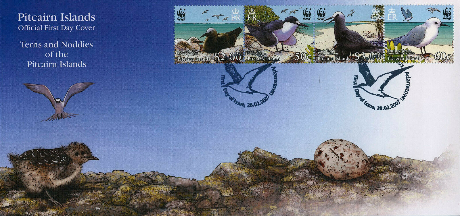 Pitcairn Islands 2007 FDC WWF Stamps Terns & Noddies Sooty Tern Birds 4v Strip