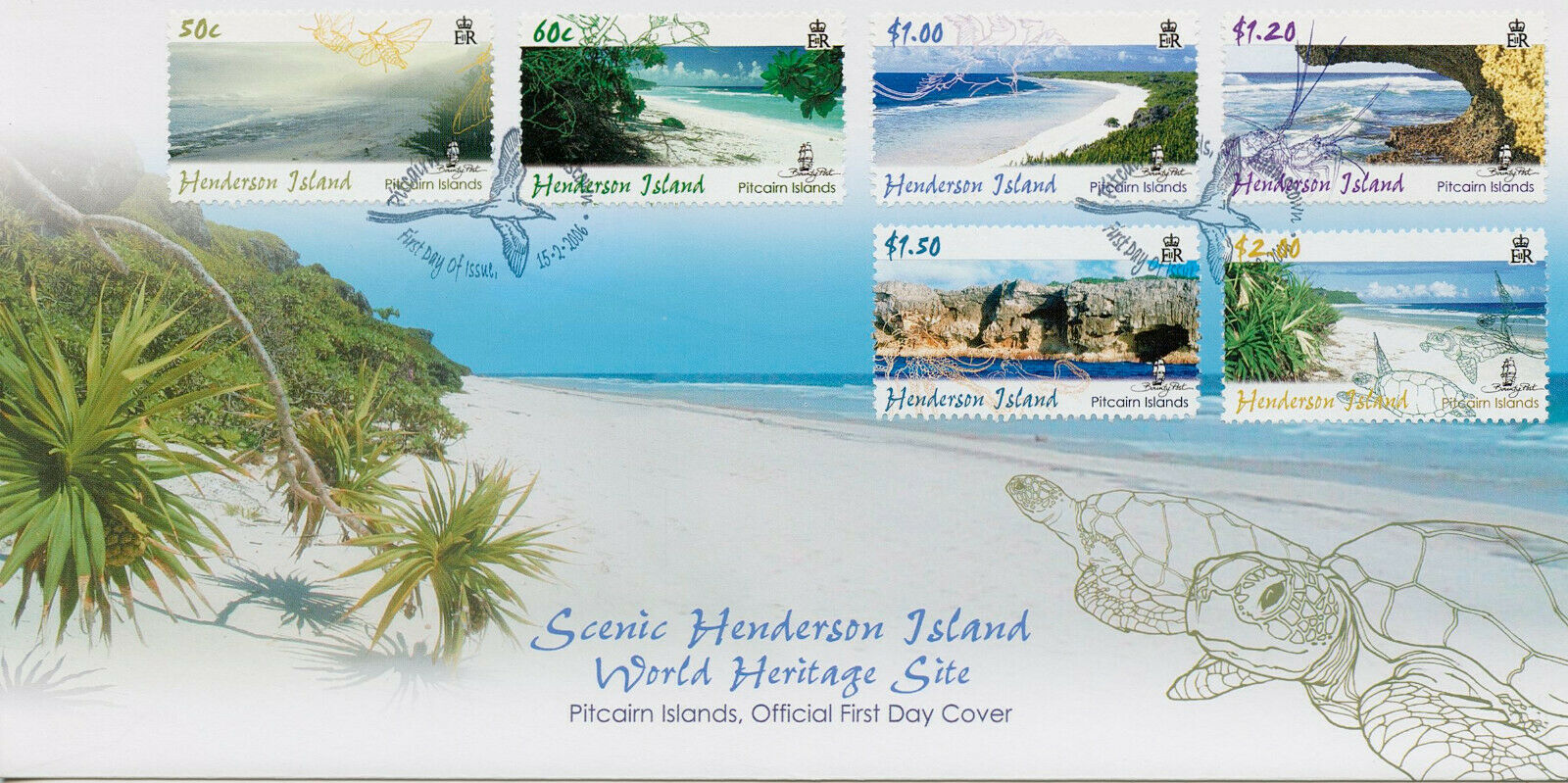 Pitcairn Islands 2005 FDC World Heritage Stamps Henderson Island Beaches 6v Set