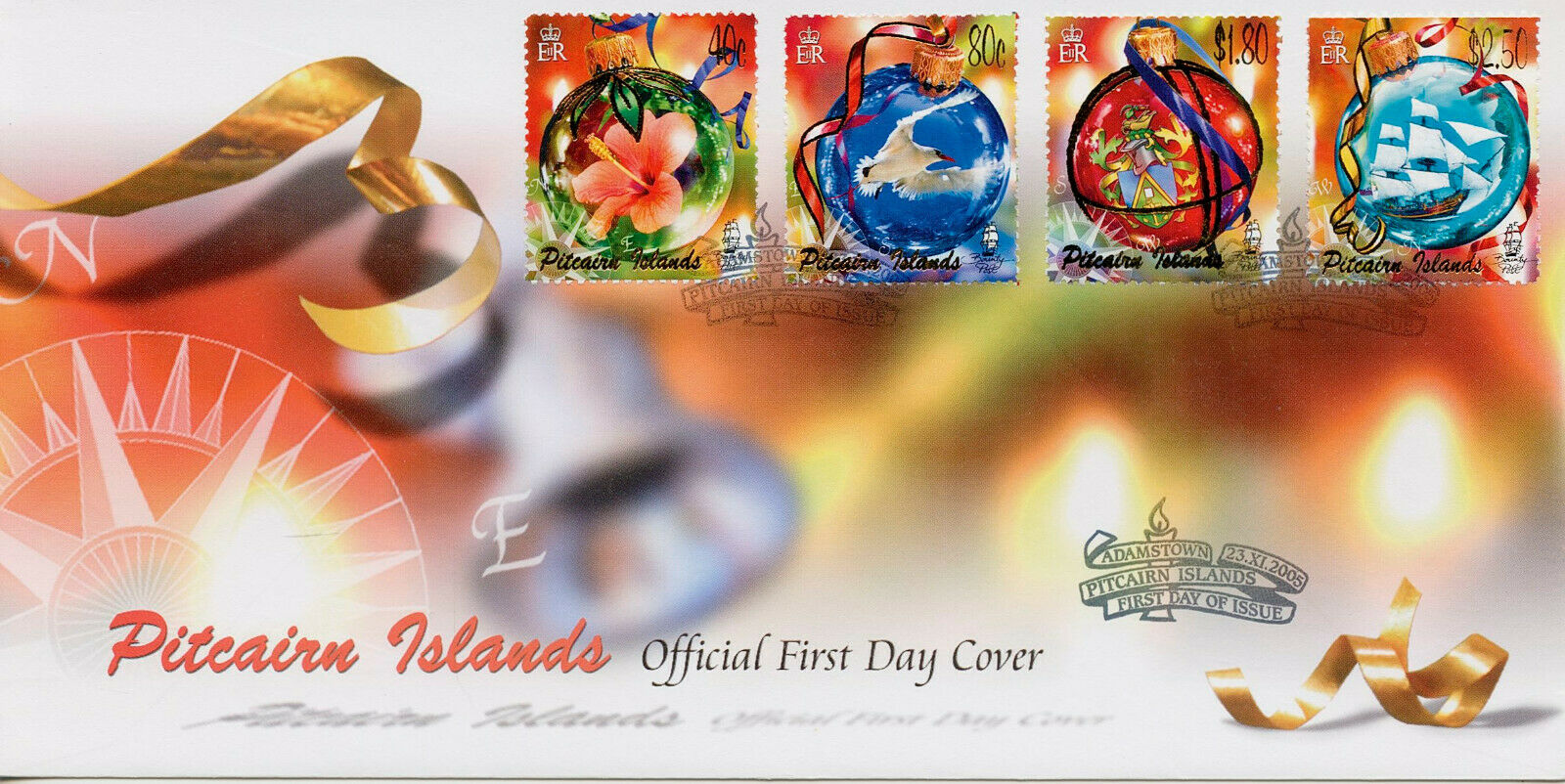 Pitcairn Islands 2005 FDC Christmas Stamps Decorations Birds Ships 4v Set