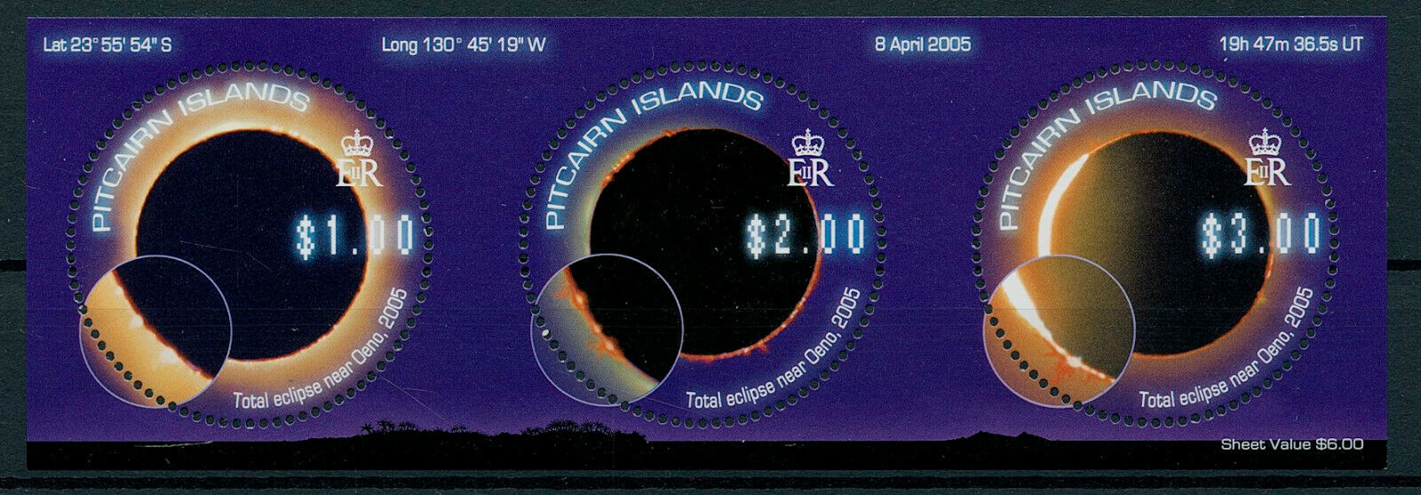 Pitcairn Islands 2005 MNH Space Stamps Total Solar Eclipse Oeno Astronomy 3v M/S