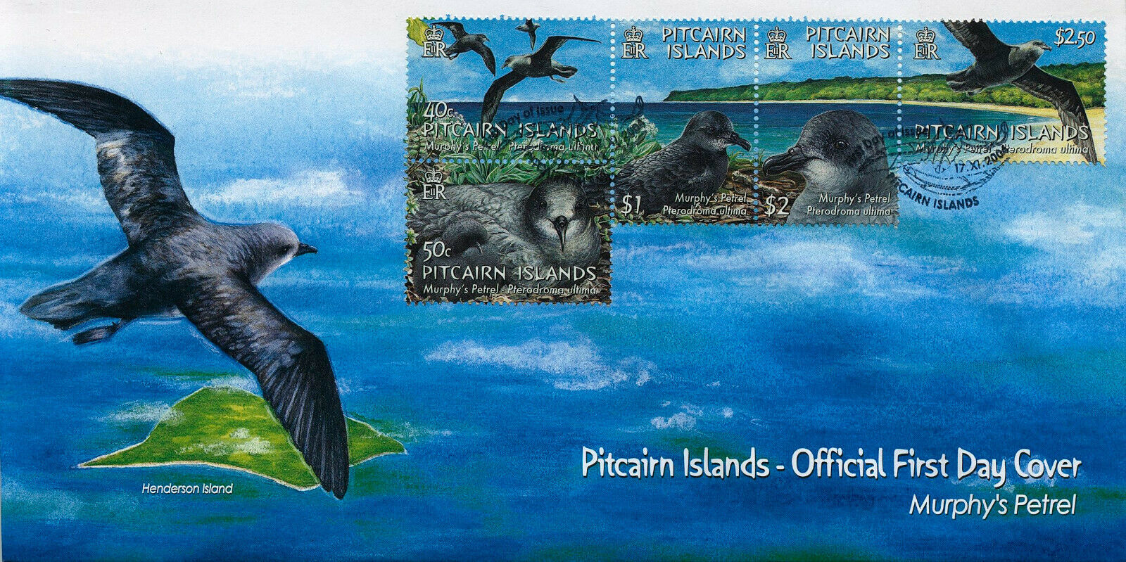 Pitcairn Islands 2004 FDC Birds on Stamps Murphy's Petrel Petrels 5v Set