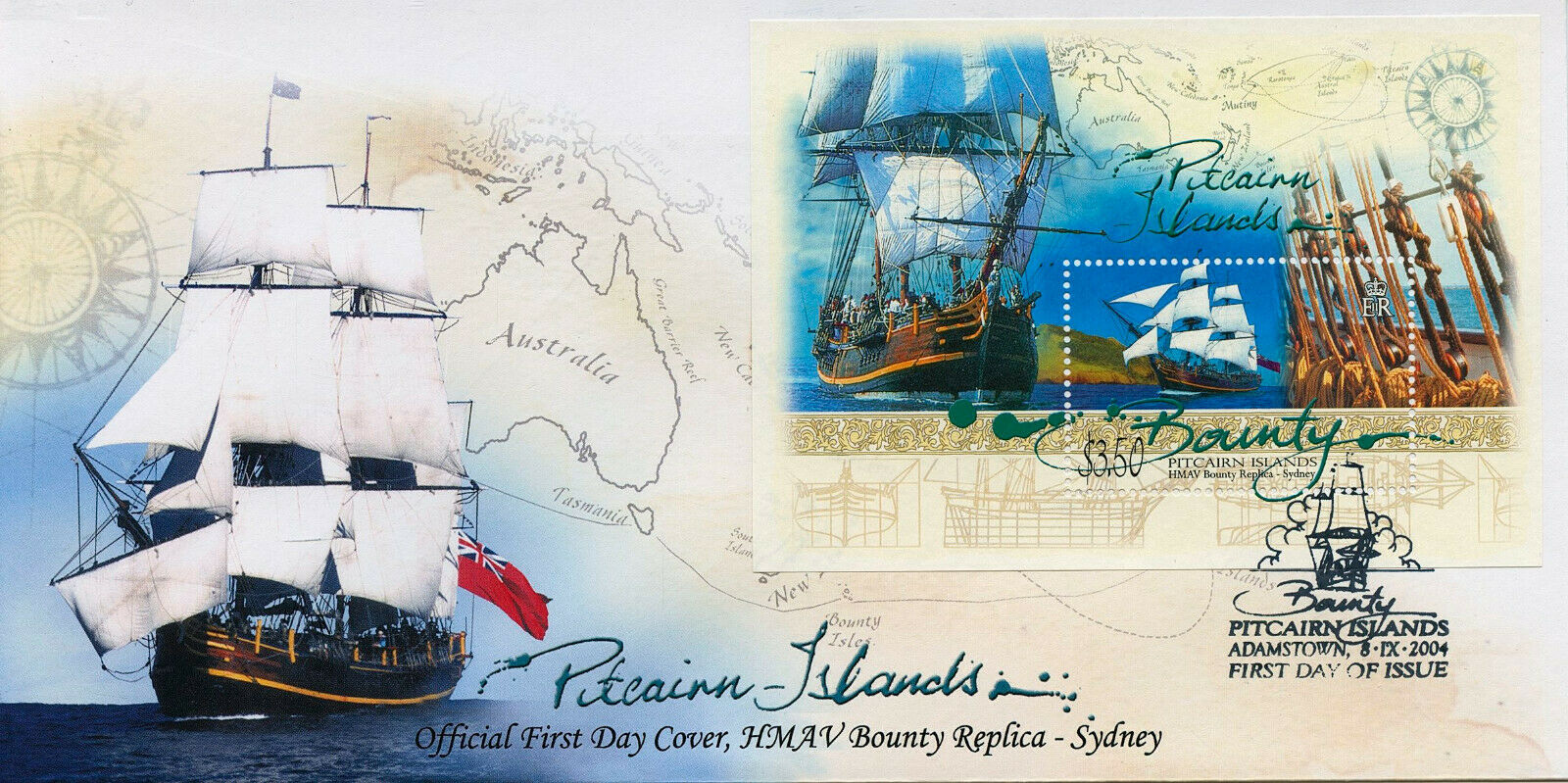 Pitcairn Islands 2004 FDC Ships Stamps HMAV Bounty Replica Nautical 1v M/S