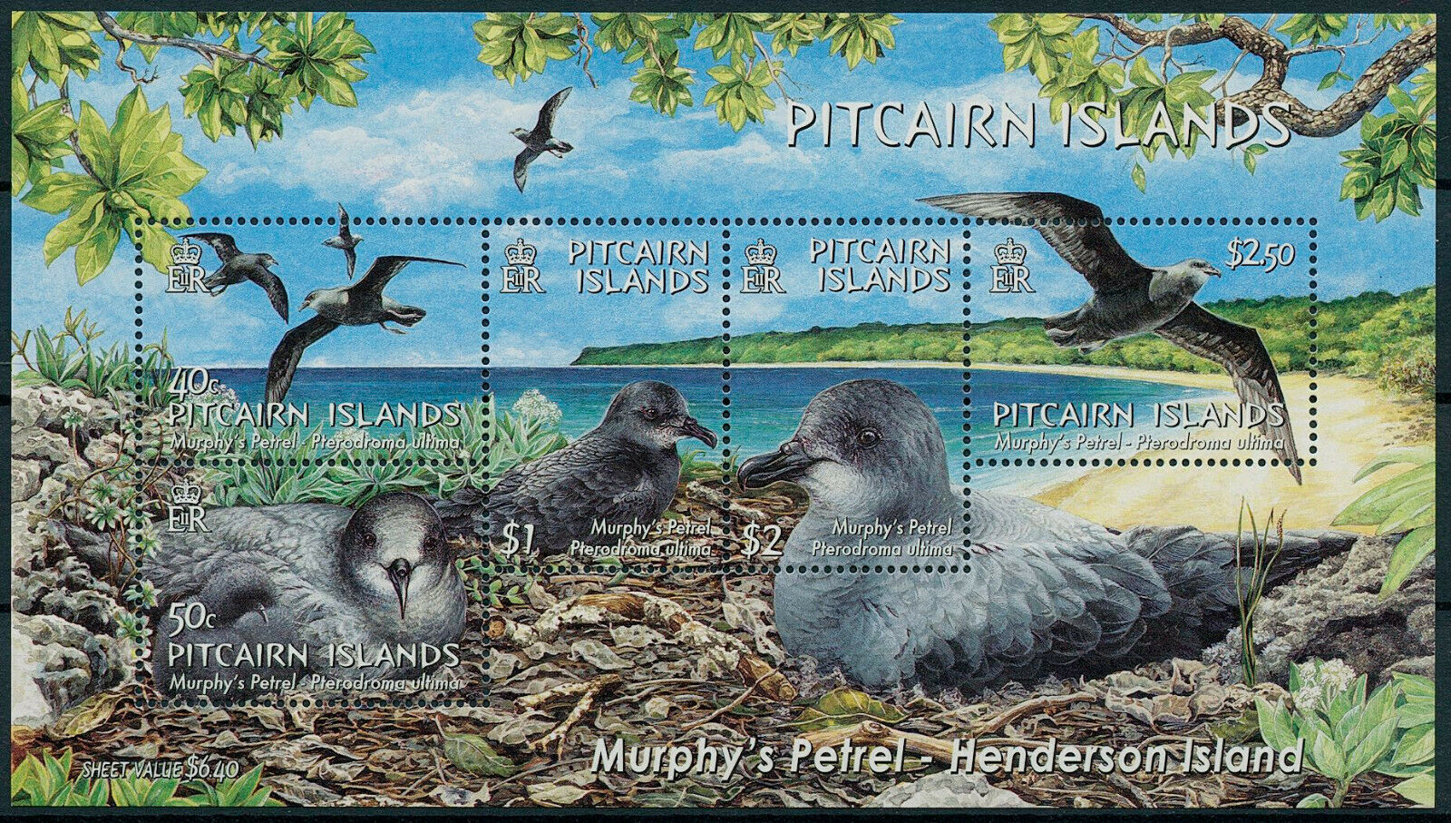 Pitcairn Islands 2004 MNH Birds on Stamps Murphy's Petrel Petrels 5v M/S