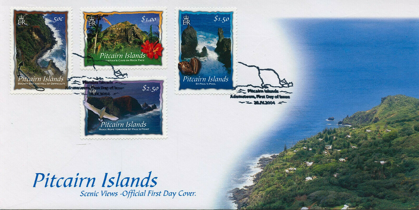 Pitcairn Islands 2004 FDC Landscapes Stamps Scenic Views Mountains Caves 4v Set