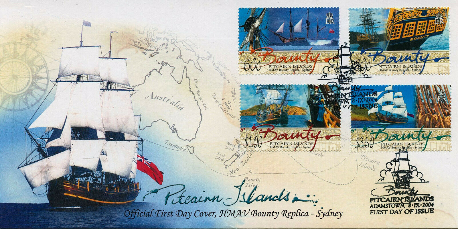 Pitcairn Islands 2004 FDC Ships Stamps HMAV Bounty Replica Nautical 4v Set