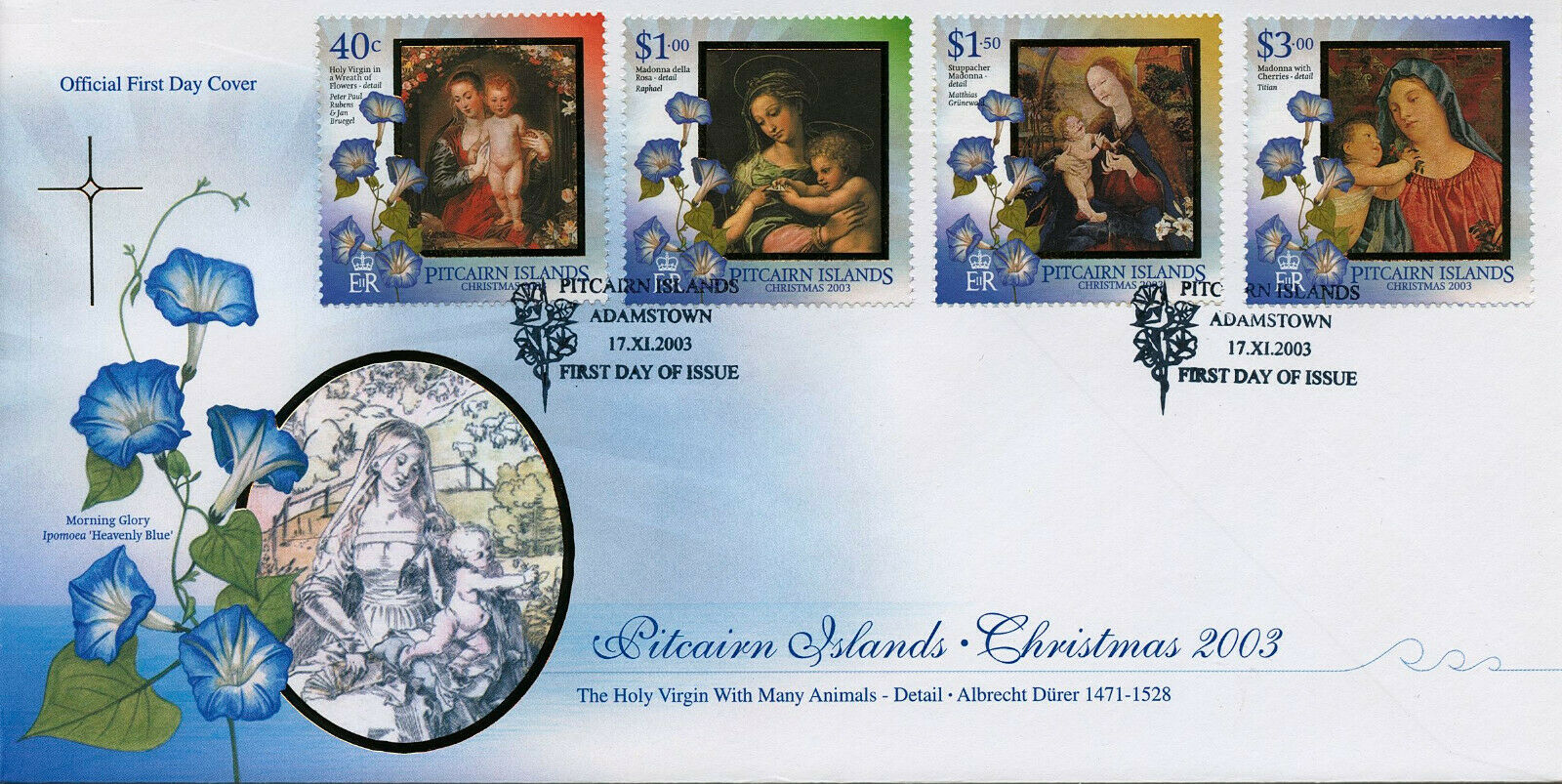 Pitcairn Islands 2003 FDC Christmas Stamps Nativity Art Raphael Titian 4v Set