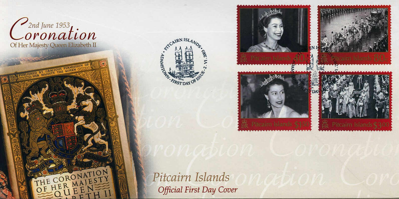 Pitcairn Islands 2003 FDC Royalty Stamps Queen Elizabeth II Coronation 4v Set