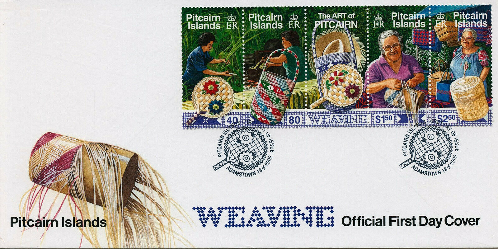 Pitcairn Islands 2002 FDC Art Stamps Weaving Baskets Crafts Handicrafts 4v Strip