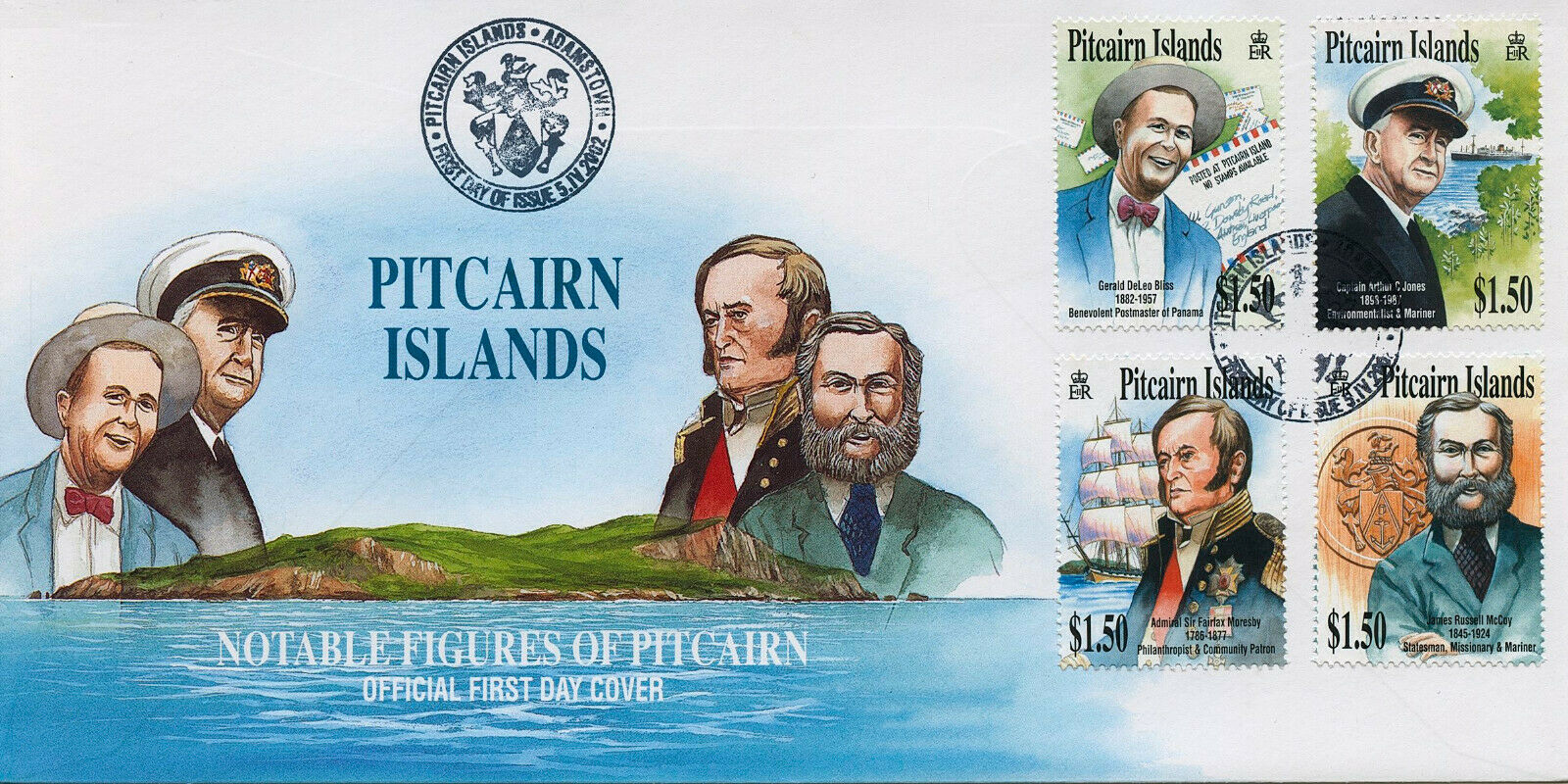 Pitcairn Islands 2002 FDC People Stamps Notable Figures Ships Nautical 4v Set