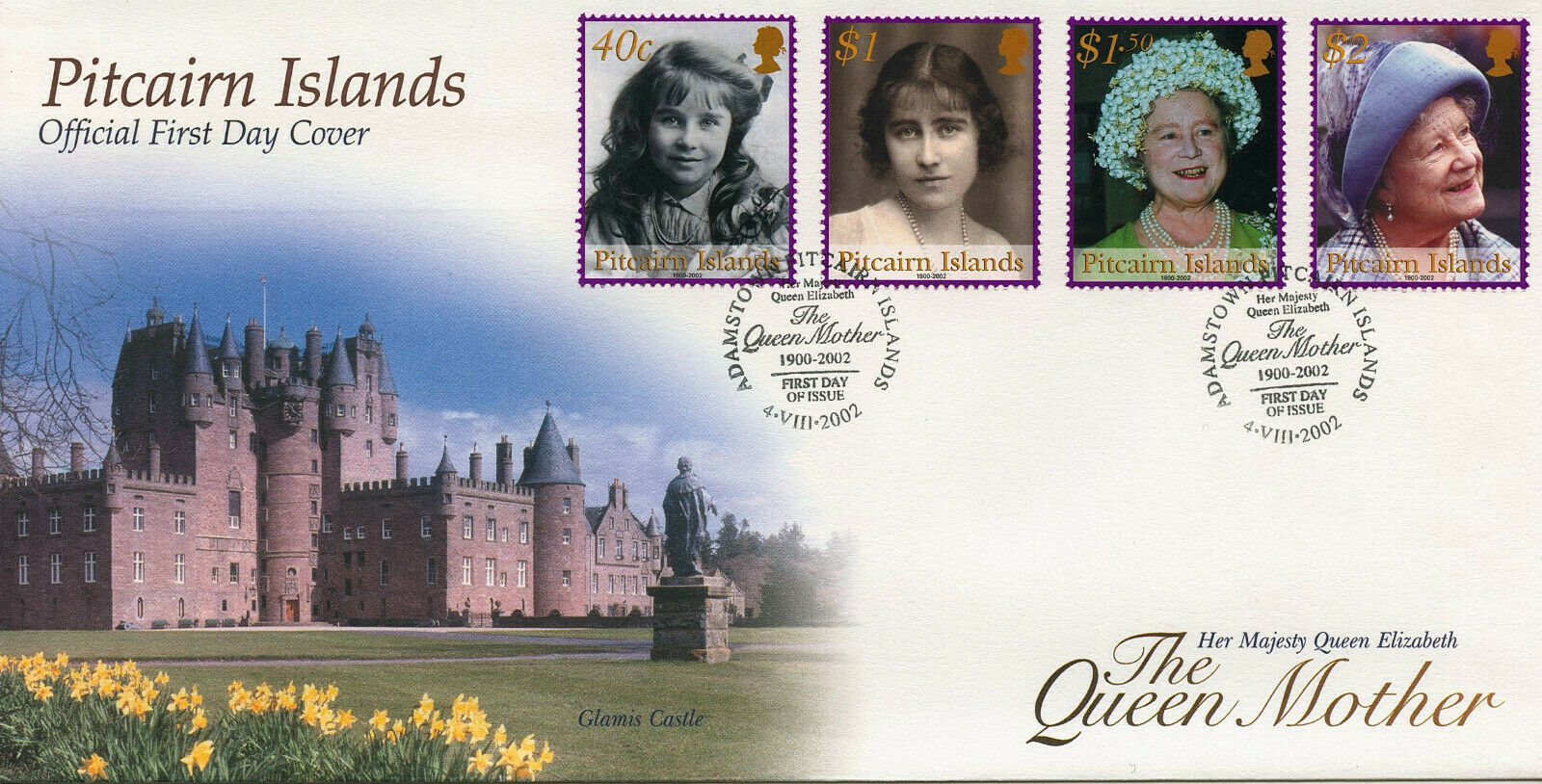 Pitcairn Islands 2002 FDC Royalty Stamps Queen Mother Memorial 4v Set