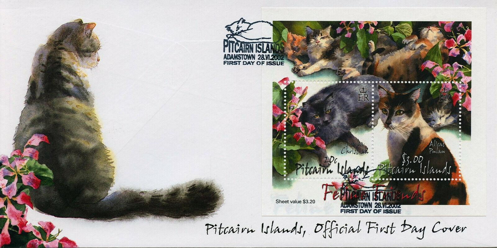 Pitcairn Islands 2002 FDC Cats Stamps Feline Friends Domestic Animals 2v M/S