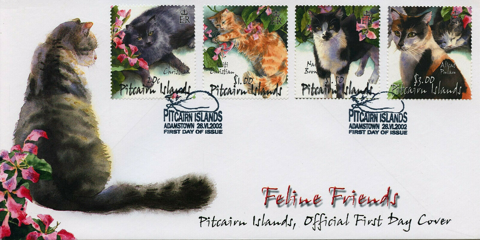 Pitcairn Islands 2002 FDC Cats Stamps Feline Friends Domestic Animals 4v Set