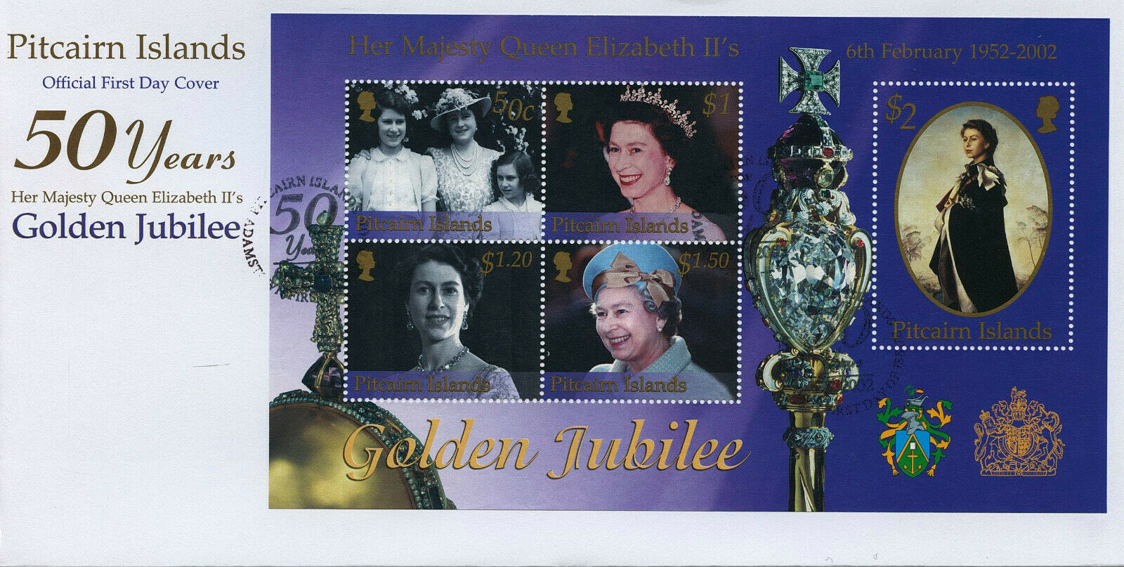 Pitcairn Islands 2002 FDC Royalty Stamps Queen Elizabeth II Golden Jubilee 5v MS
