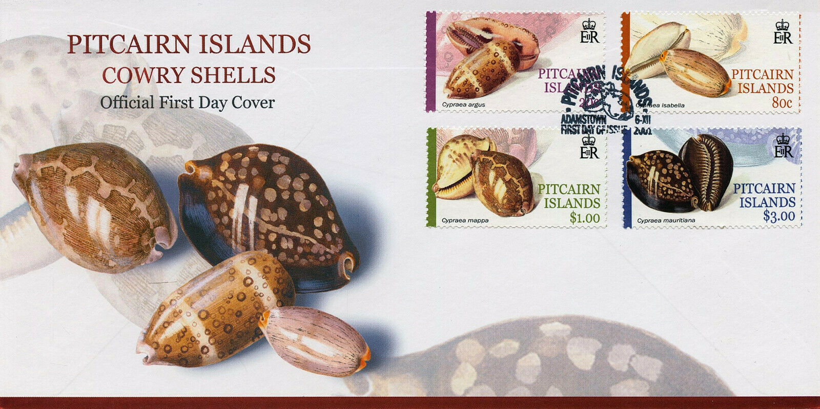Pitcairn Islands 2001 FDC Seashells Stamps Cowrie Shells Cypraea 4v Set